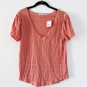 NWT Free People Sugar Cube V-Neck Short Sleeve Tee - Burnt Coral (XL)